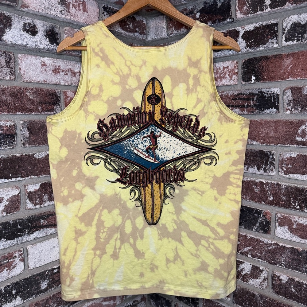 VTG Hawaiian Legends Longboards Custom Bleach Spiral Tiedye Men’s Beach Tank Top
